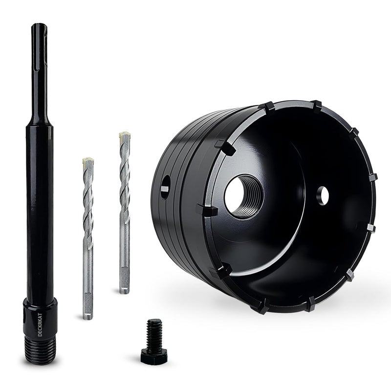DECKRKAT 3-1/2" Concrete Hole Saw Kit,Electroplated Black Quenching Tech,Heavy-Duty Thickened Alloy Teeth,SDS Plus Shank & 2 Center Bits for Concrete,Brick,Stone. - Image 1